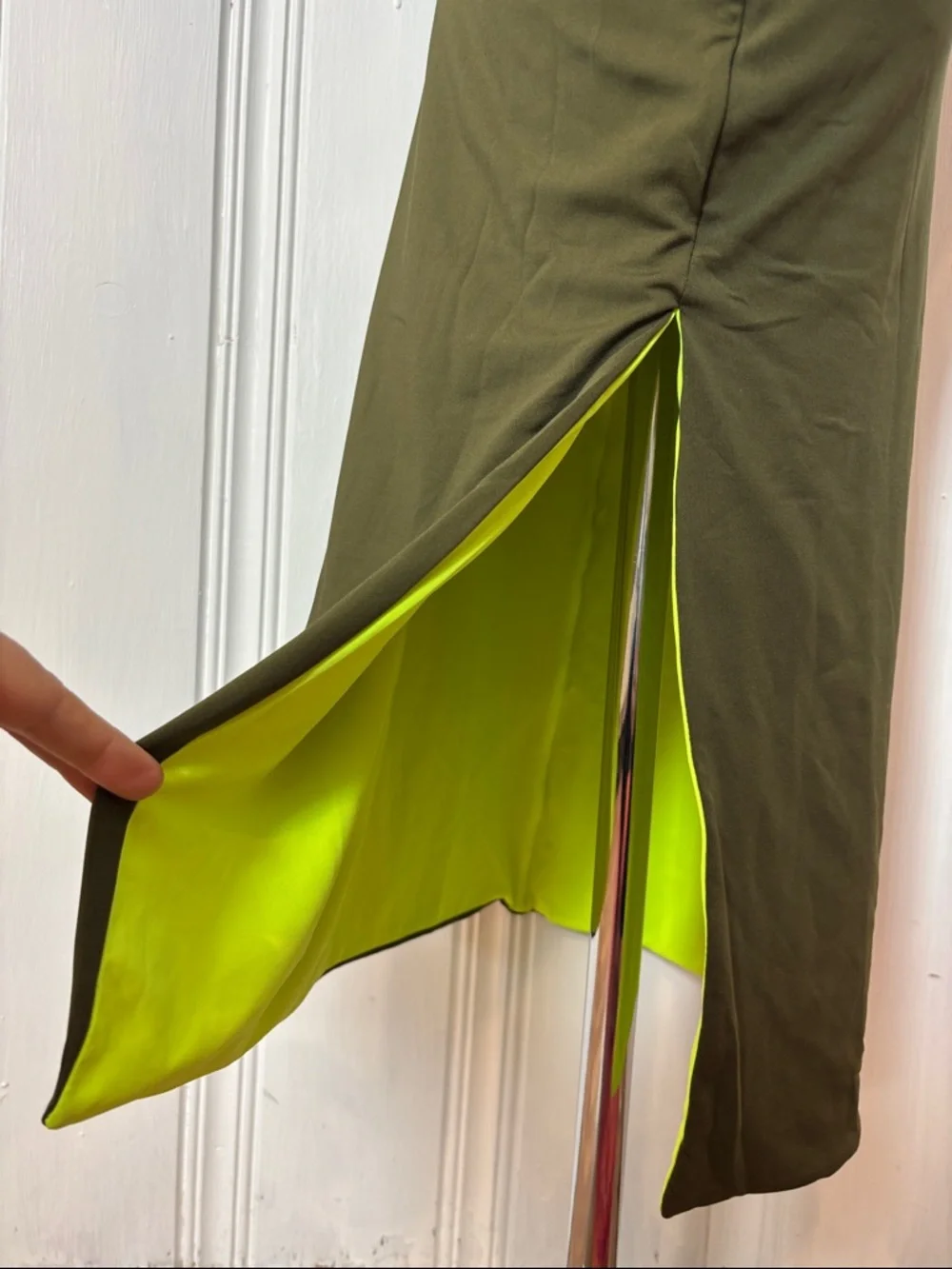 Reversible Khaki & Neon Tube Dress / Maxi Skirt – Multi-Way Convertible Piece - Picture 4 of 10